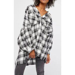 Free People Black and White Plaid Tunic Shirt